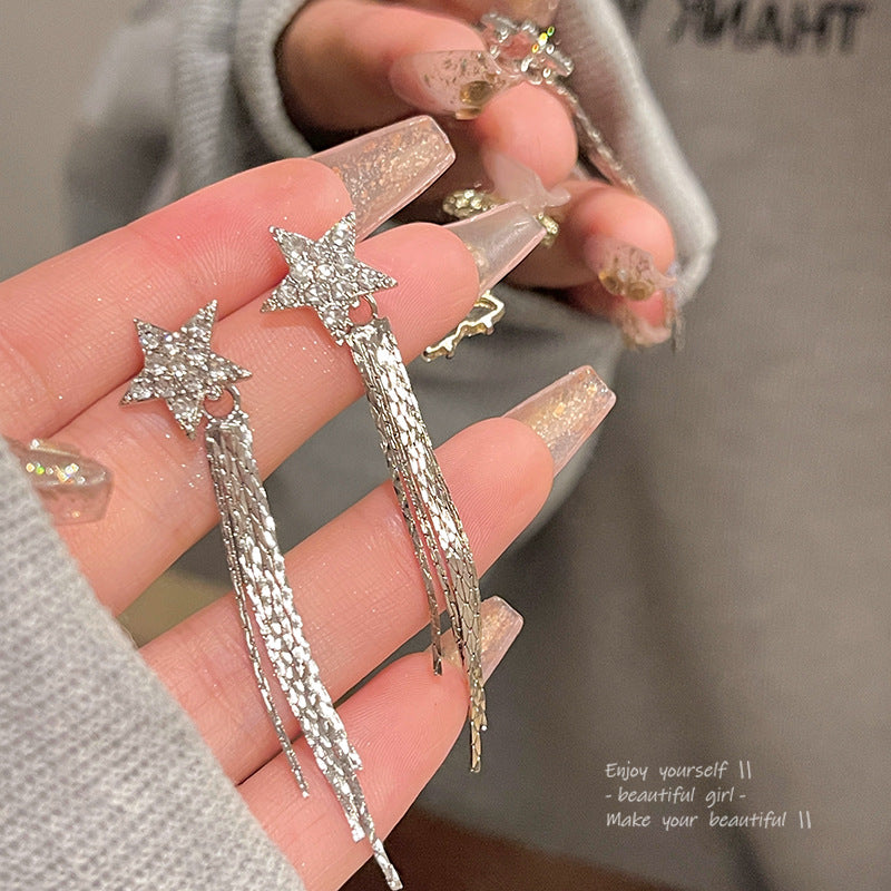 Earring Long Super Flash Full Diamond Star Tassel HXLA1519