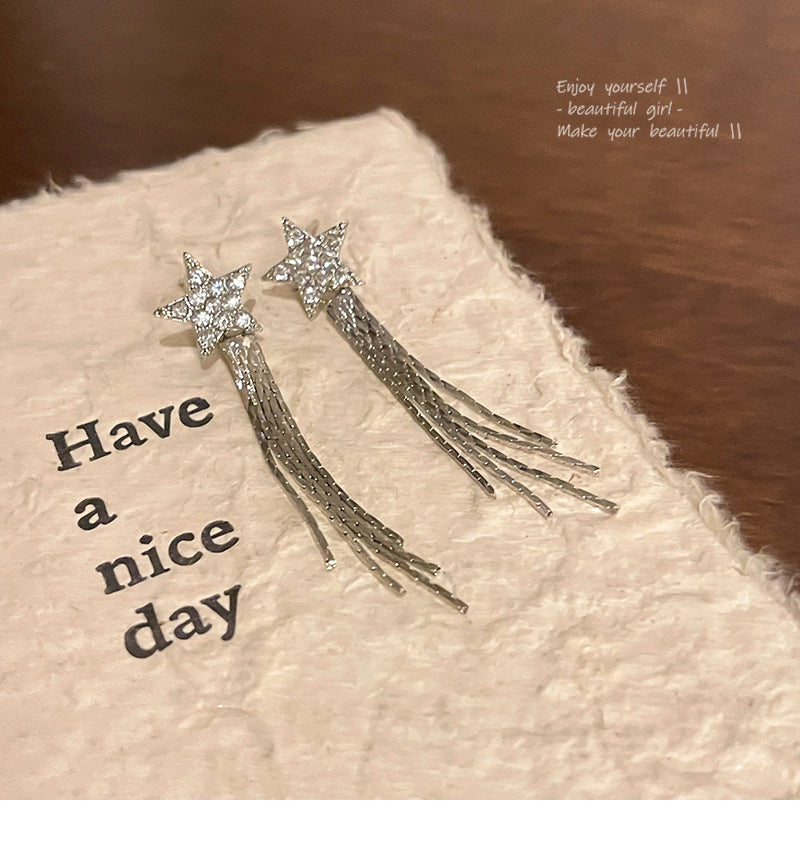 Earring Long Super Flash Full Diamond Star Tassel HXLA1519