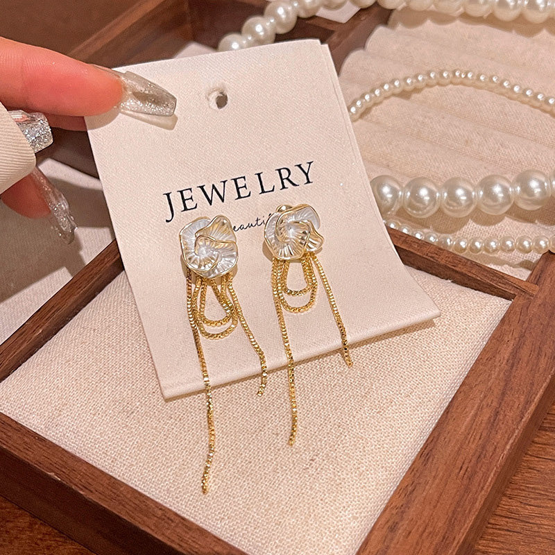 Earring Long Tassel Camellia Flower HXLA1589