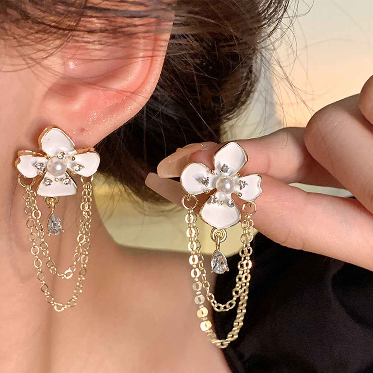 Earring Long Tassel Niche High End Flower HXLA1666