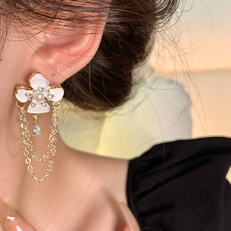 Earring Long Tassel Niche High End Flower HXLA1666