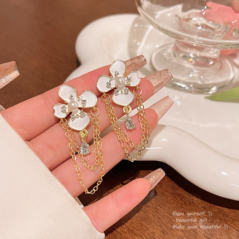 Earring Long Tassel Niche High End Flower HXLA1666