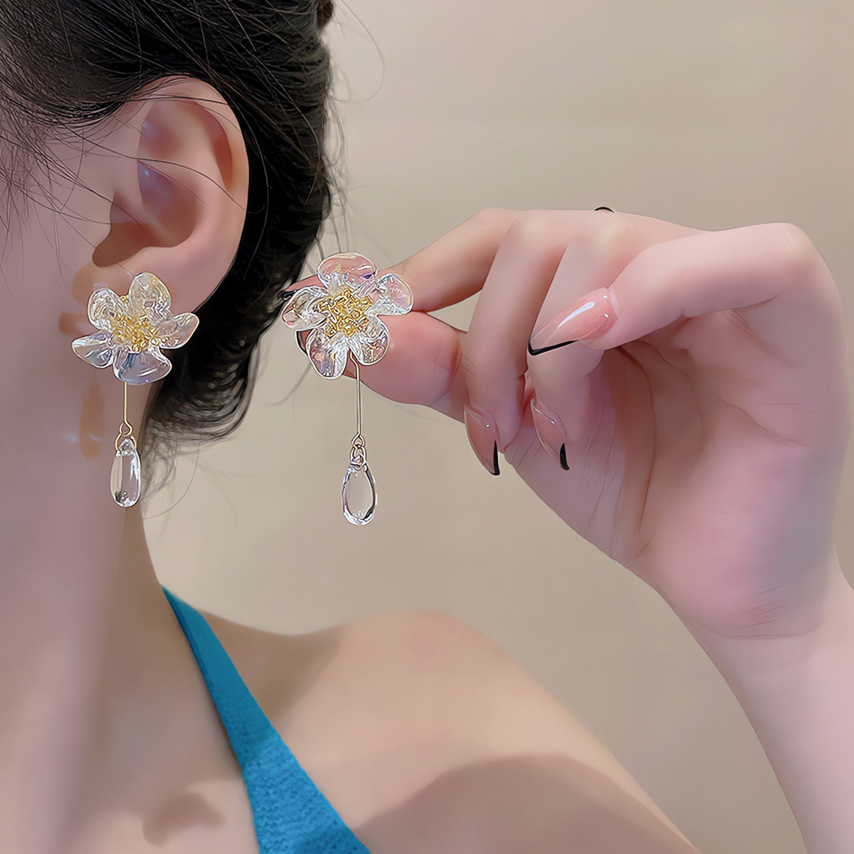 Earring Stud Long Flower Tassel Drop HXLE5478