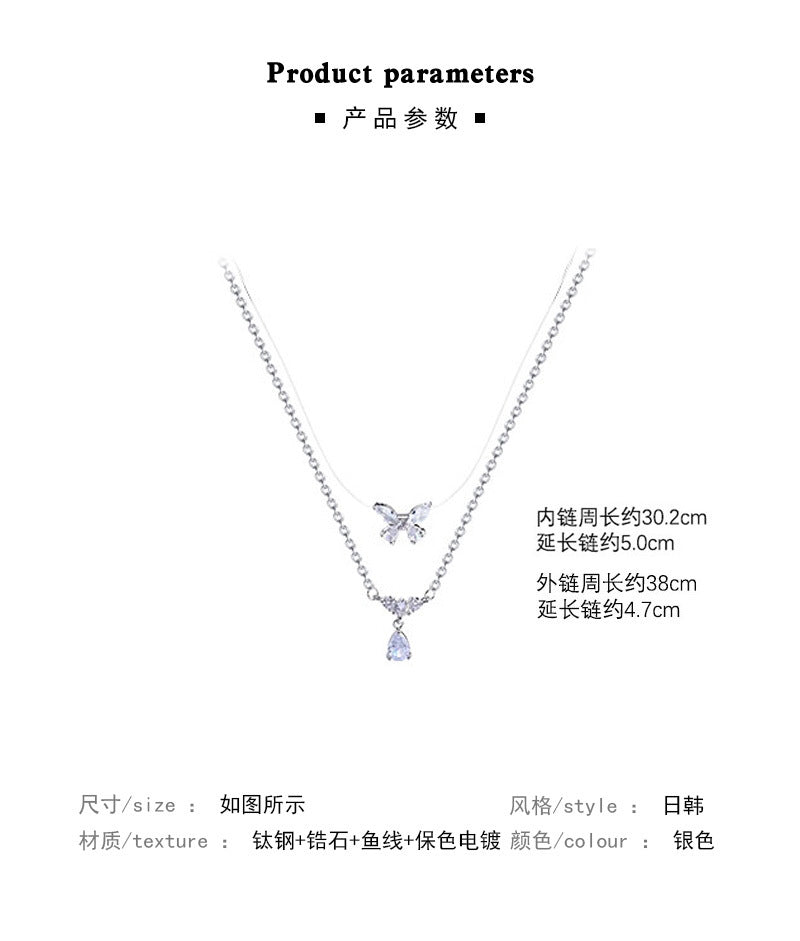 Necklace Double Layer Zircon Butterfly Drop Shaped HXNX1020