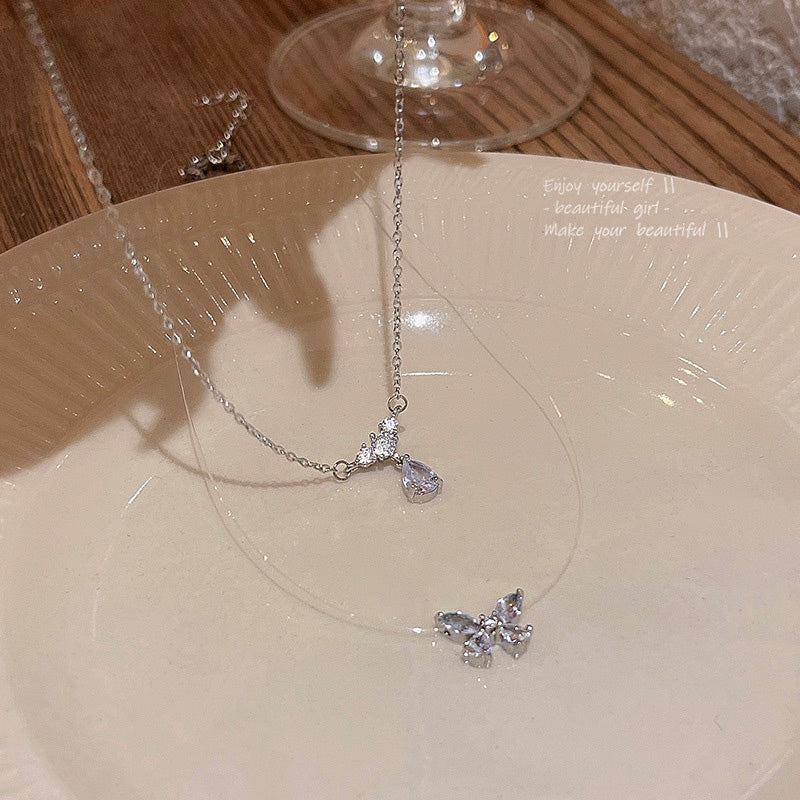 Necklace Double Layer Zircon Butterfly Drop Shaped HXNX1020