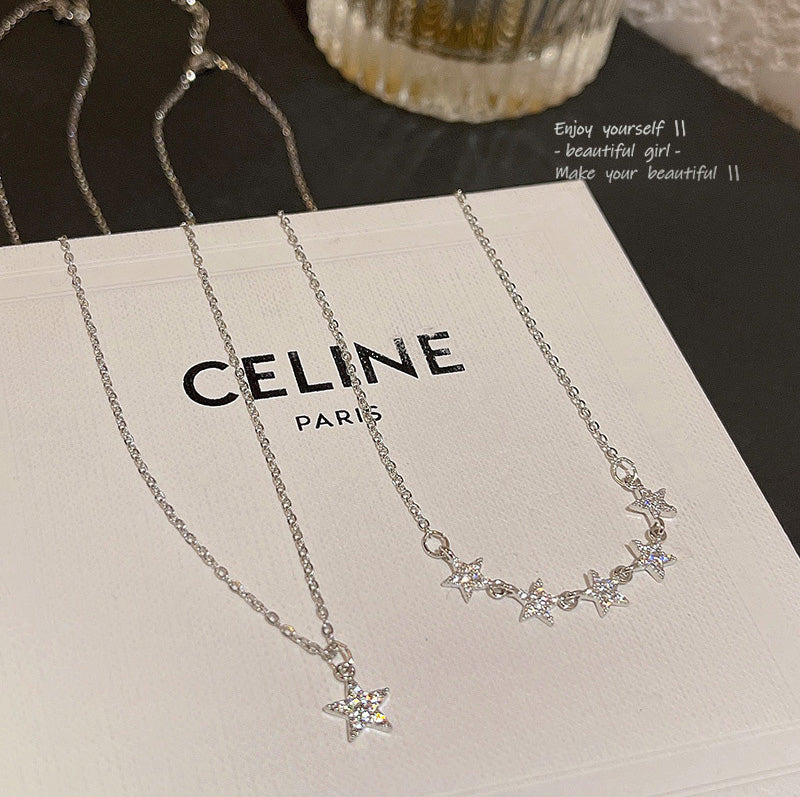 Necklace Double Simple Star Micro Inlaid Zircon HXNX1040