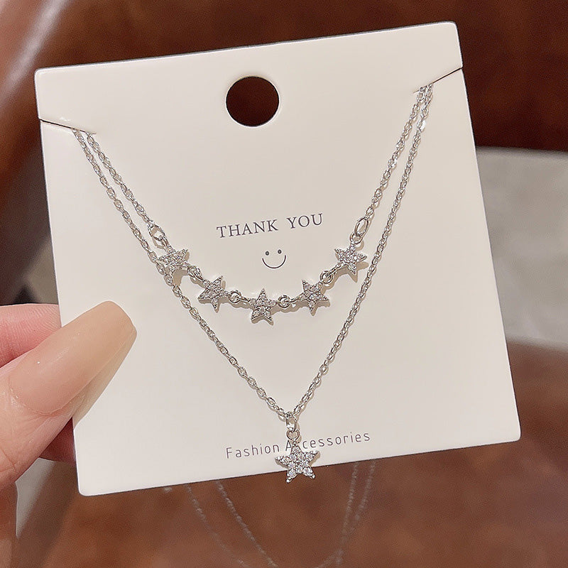 Necklace Double Simple Star Micro Inlaid Zircon HXNX1040
