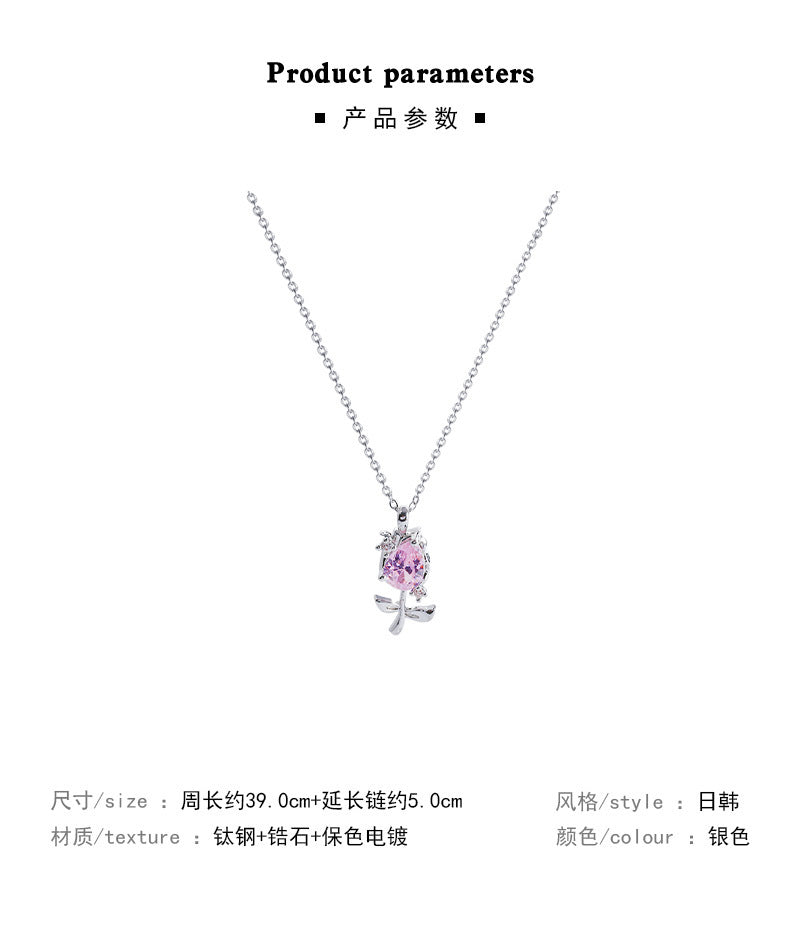 Necklace Pink Zircon Tulip HXNX1137
