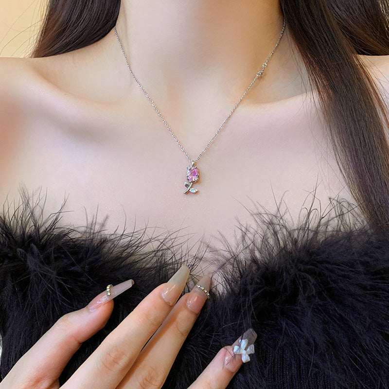Necklace Pink Zircon Tulip HXNX1137