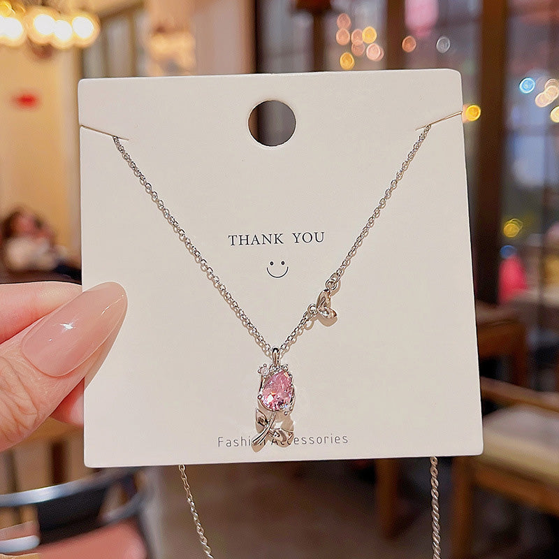 Necklace Pink Zircon Tulip HXNX1137