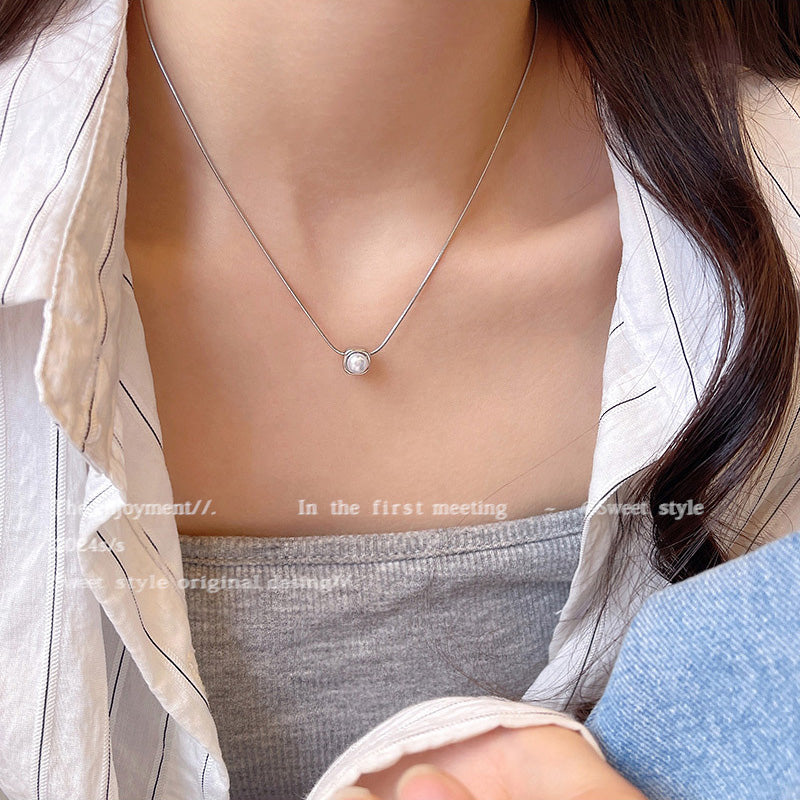 Necklace Simple Small Square Pearl HXNX1495
