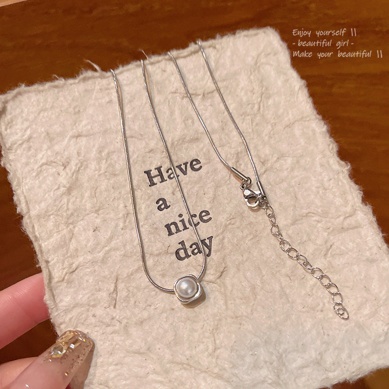 Necklace Simple Small Square Pearl HXNX1495