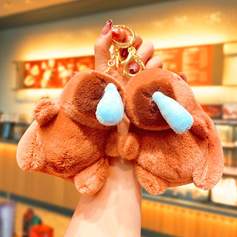 Boneka Capybara Ingusan Lucu Snort Snotty Plush Doll Bubble Blowing Squeeze Keychain