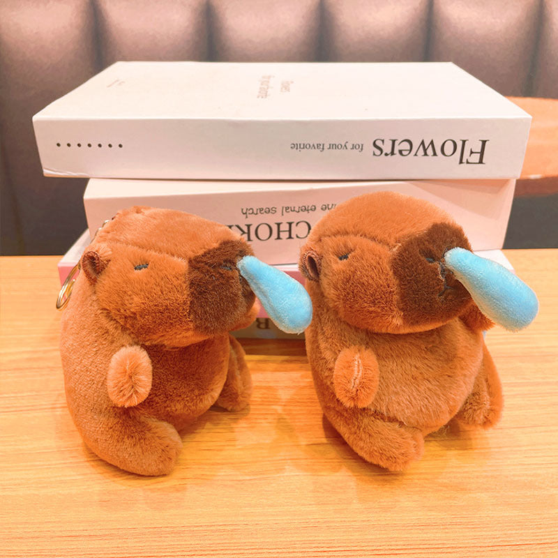 Boneka Capybara Ingusan Lucu Snort Snotty Plush Doll Bubble Blowing Squeeze Keychain