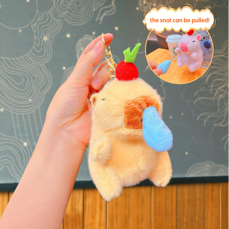 Boneka Capybara Ingusan Lucu Snort Snotty Plush Doll Bubble Blowing Squeeze Keychain