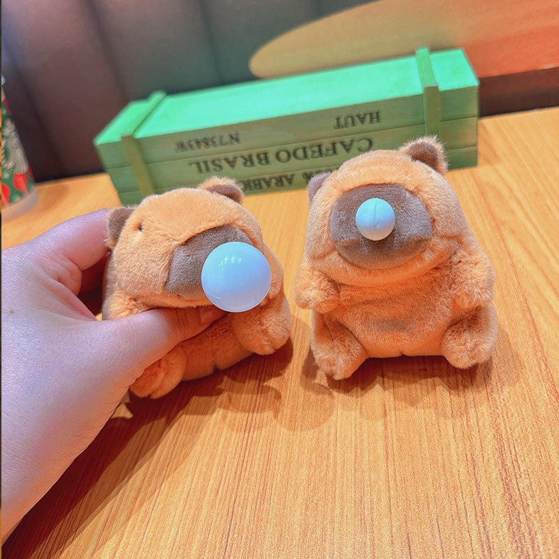 Boneka Capybara Ingusan Lucu Snort Snotty Plush Doll Bubble Blowing Squeeze Keychain
