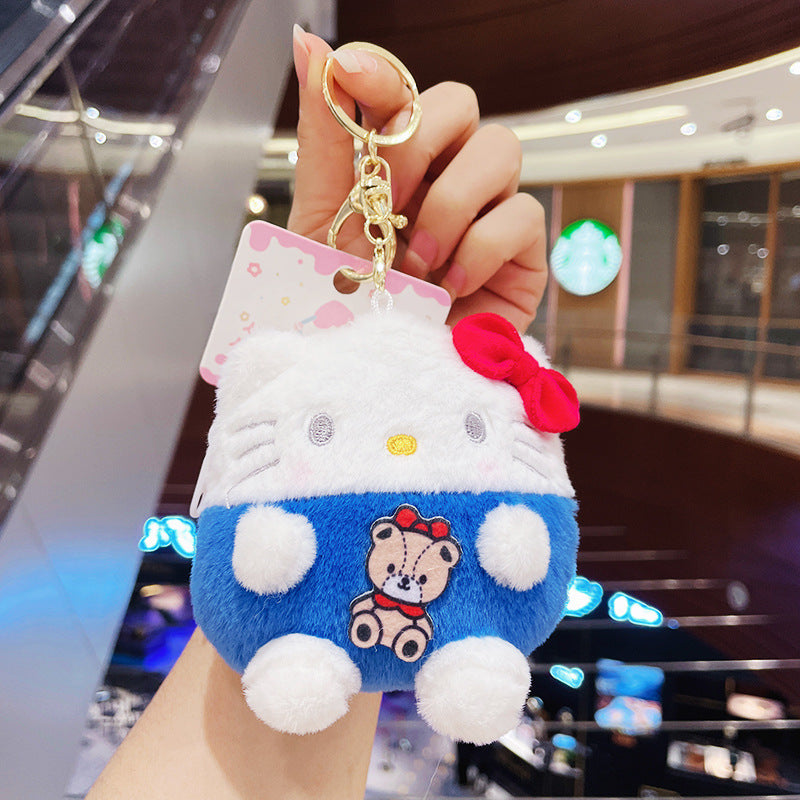 Gantungan Kunci Dompet Bulu Boneka Sanrio Karakter Kitty Kuromi Melody Stella Ball Lucu