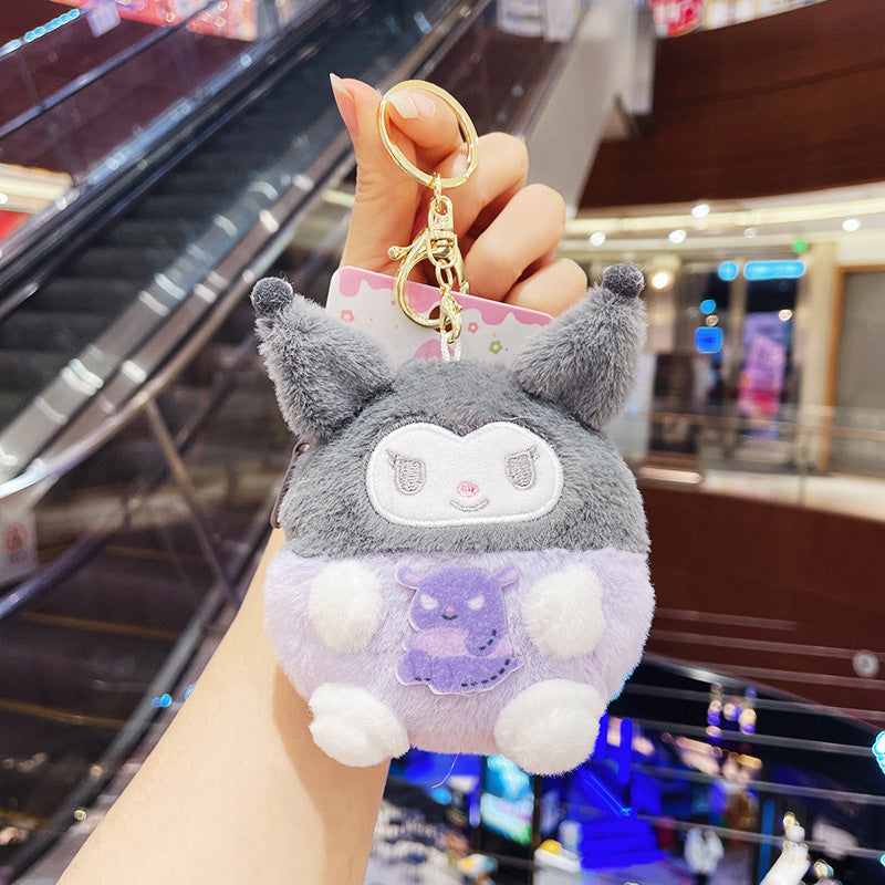 Gantungan Kunci Dompet Bulu Boneka Sanrio Karakter Kitty Kuromi Melody Stella Ball Lucu