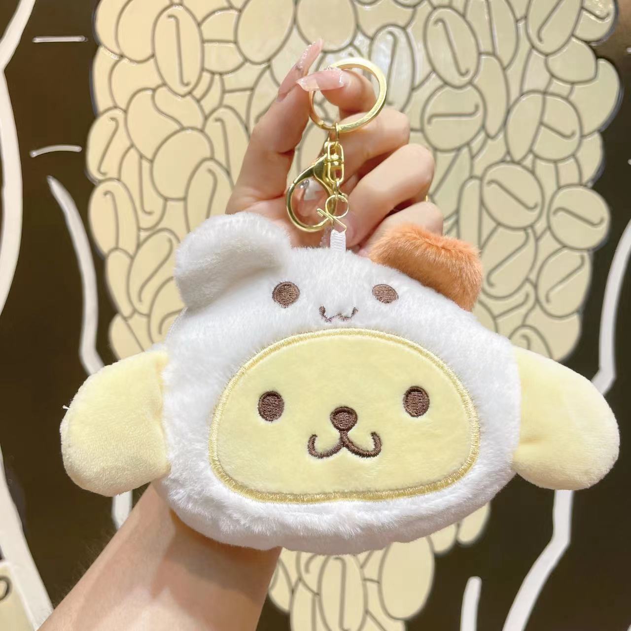 Gantungan Kunci Dompet Bulu Boneka Sanrio Kepala Kitty Kuromi Melody Lucu