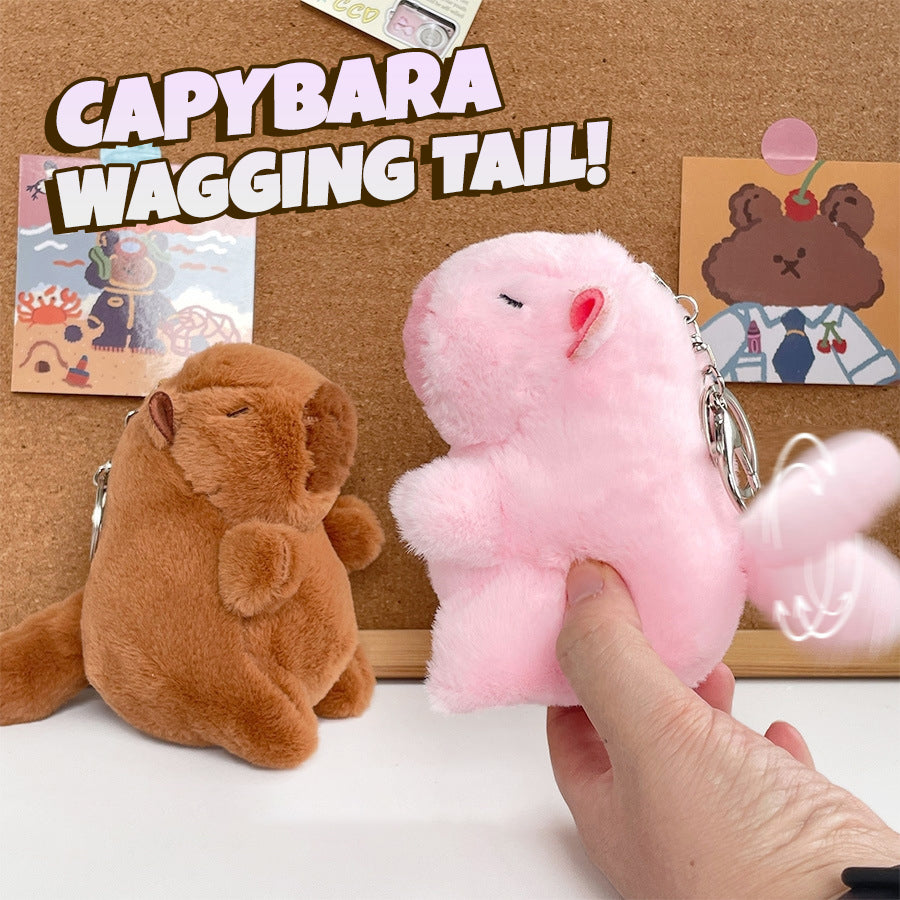 Boneka Capybara Ekor Berputar Gantungan Kunci Keychain Spinning Wagging Tail Capybara MCEW8541