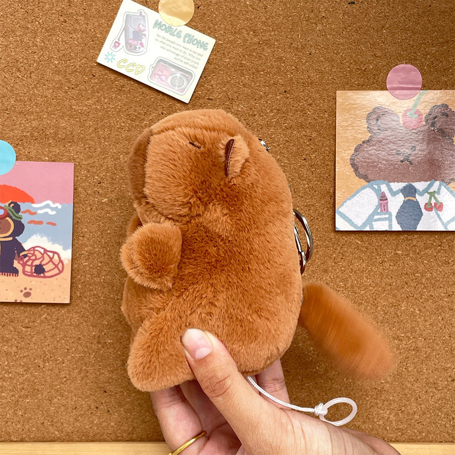 Boneka Capybara Ekor Berputar Gantungan Kunci Keychain Spinning Wagging Tail Capybara MCEW8541