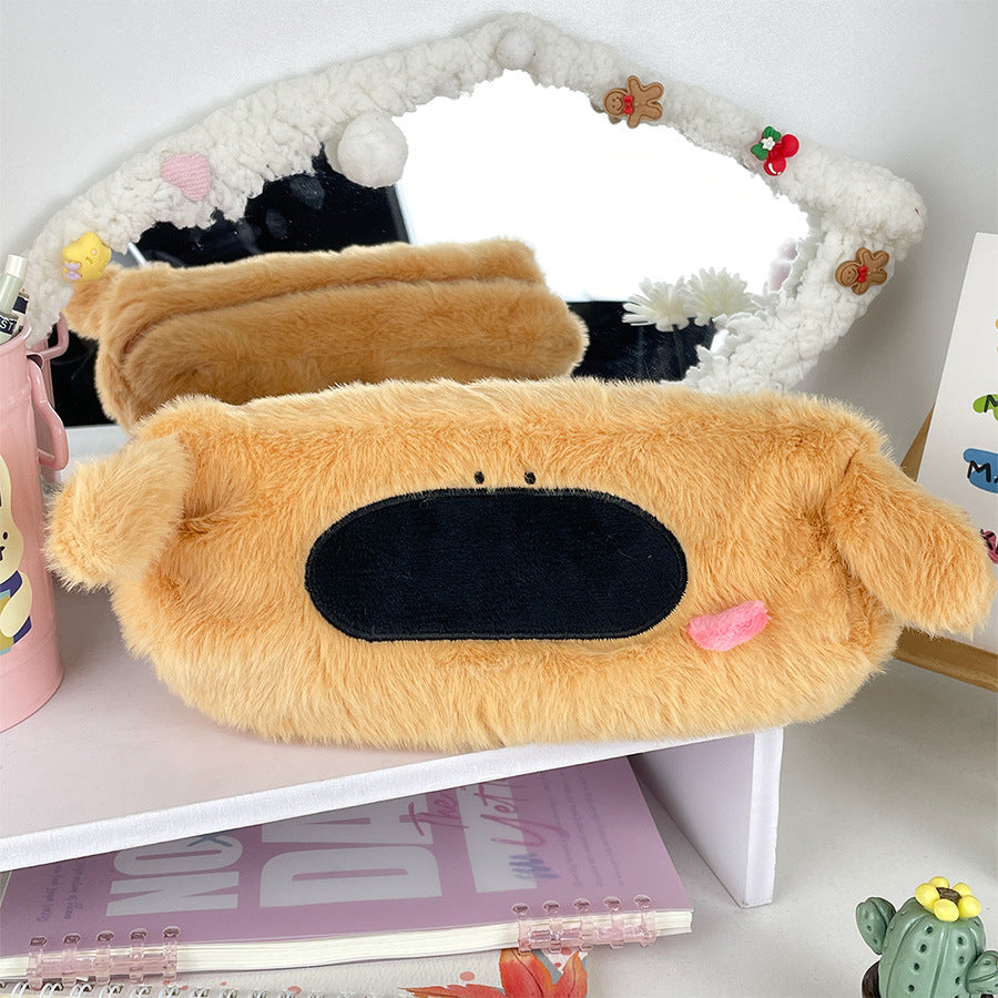 Dompet Tempat Pensil Bulu Boneka Anjing Big Nose Fluffy Pencil Case MCO4571