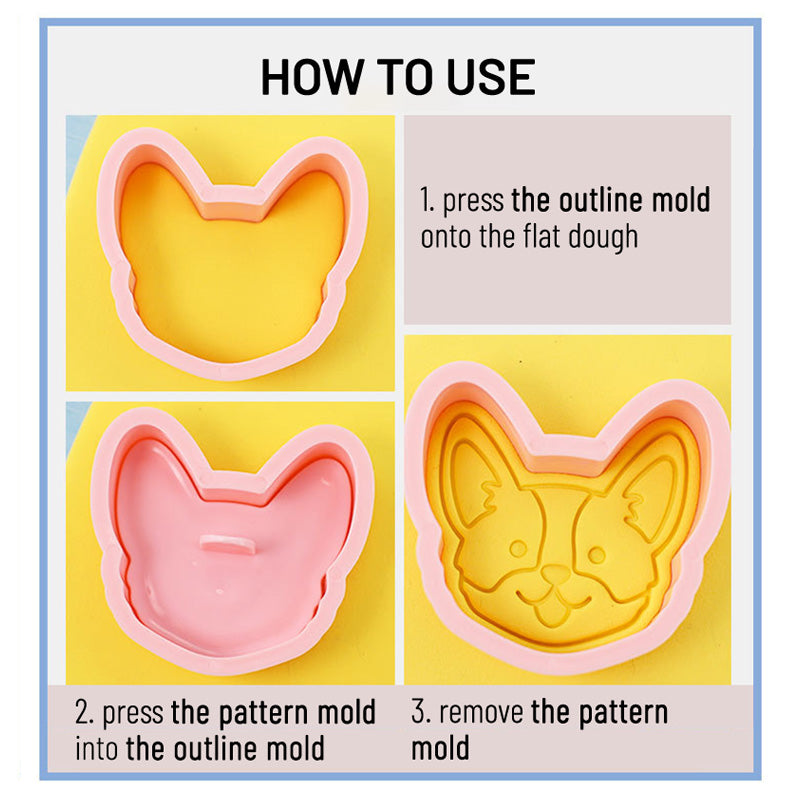 Set 8 Pcs Cookies Cutter Stamp Cetakan Kue Kering Press Tema Binatang Anjing Doggie Doggy