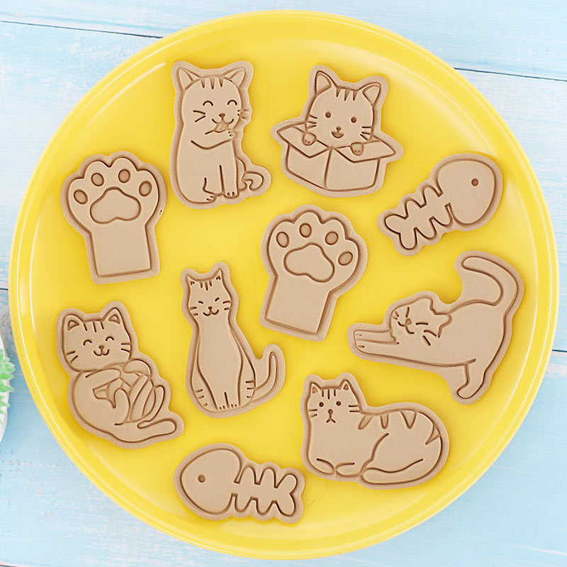Set 8 Pcs Cookies Cutter Stamp Cetakan Kue Kering Press Tema Binatang Kucing Cat