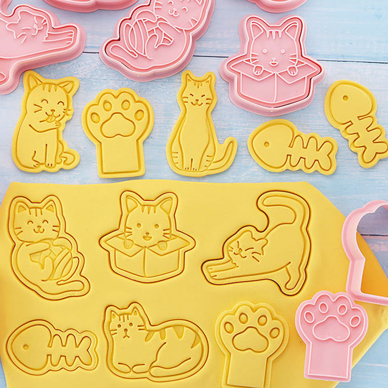 Set 8 Pcs Cookies Cutter Stamp Cetakan Kue Kering Press Tema Binatang Kucing Cat