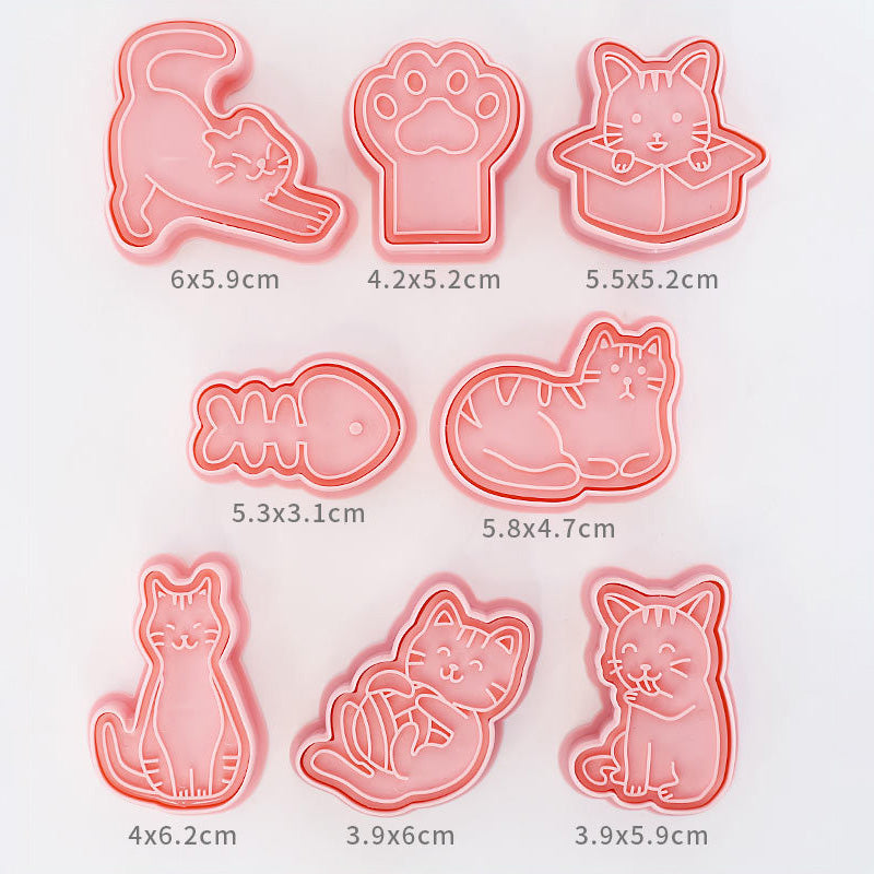 Set 8 Pcs Cookies Cutter Stamp Cetakan Kue Kering Press Tema Binatang Kucing Cat
