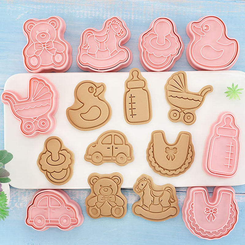 Set 8 Pcs Cookies Cutter Stamp Cetakan Kue Kering Press Tema Baby Shower