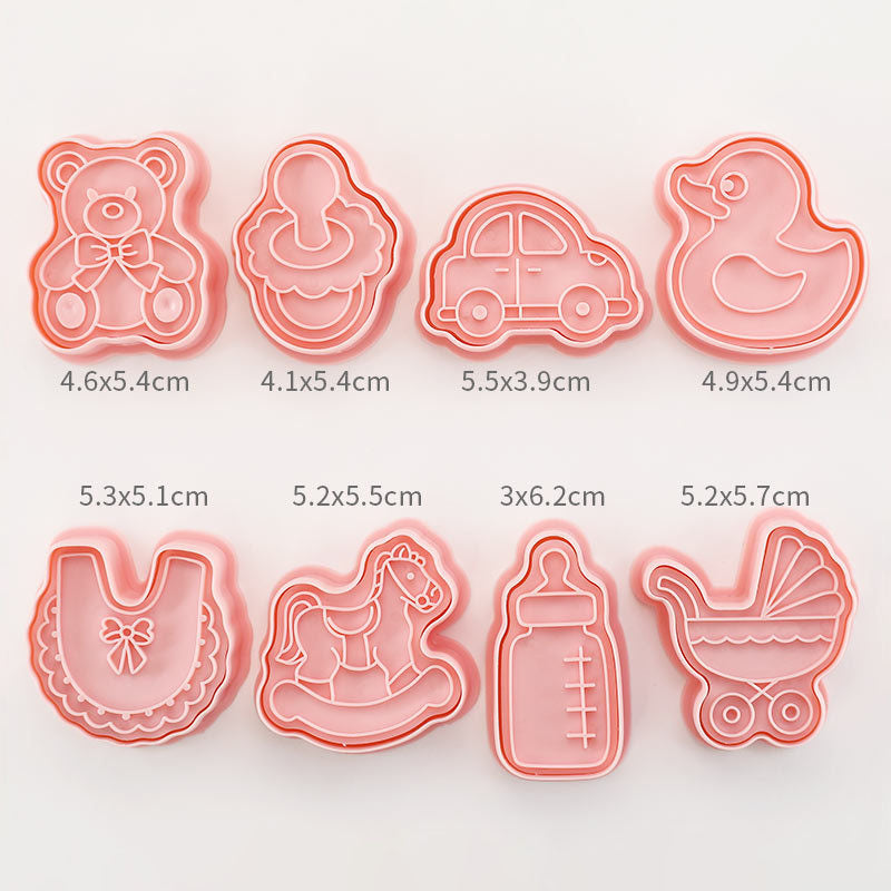 Set 8 Pcs Cookies Cutter Stamp Cetakan Kue Kering Press Tema Baby Shower