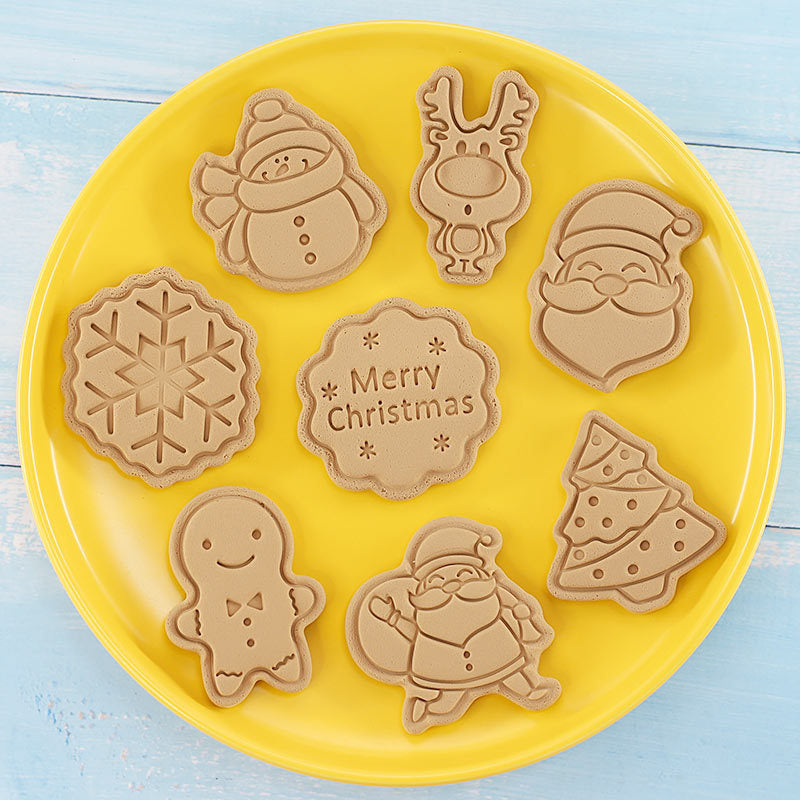 Set 8 Pcs Cookies Cutter Stamp Cetakan Kue Kering Press Tema Natal Christmas