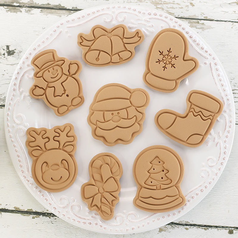 Set 8 Pcs Cookies Cutter Stamp Cetakan Kue Kering Press Tema Natal Christmas