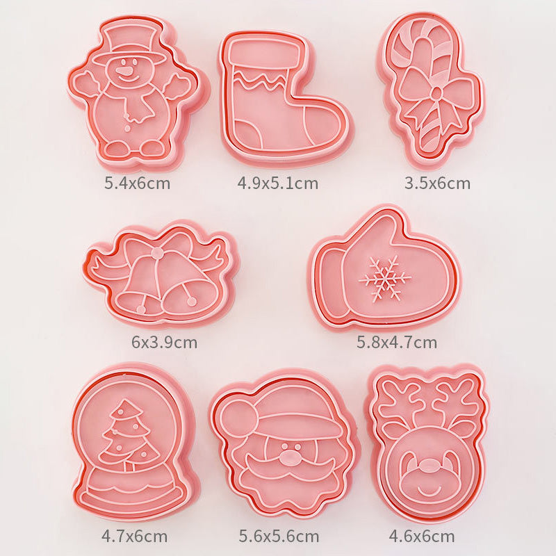 Set 8 Pcs Cookies Cutter Stamp Cetakan Kue Kering Press Tema Natal Christmas