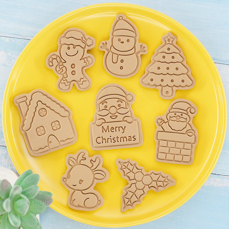 Set 8 Pcs Cookies Cutter Stamp Cetakan Kue Kering Press Tema Natal Christmas