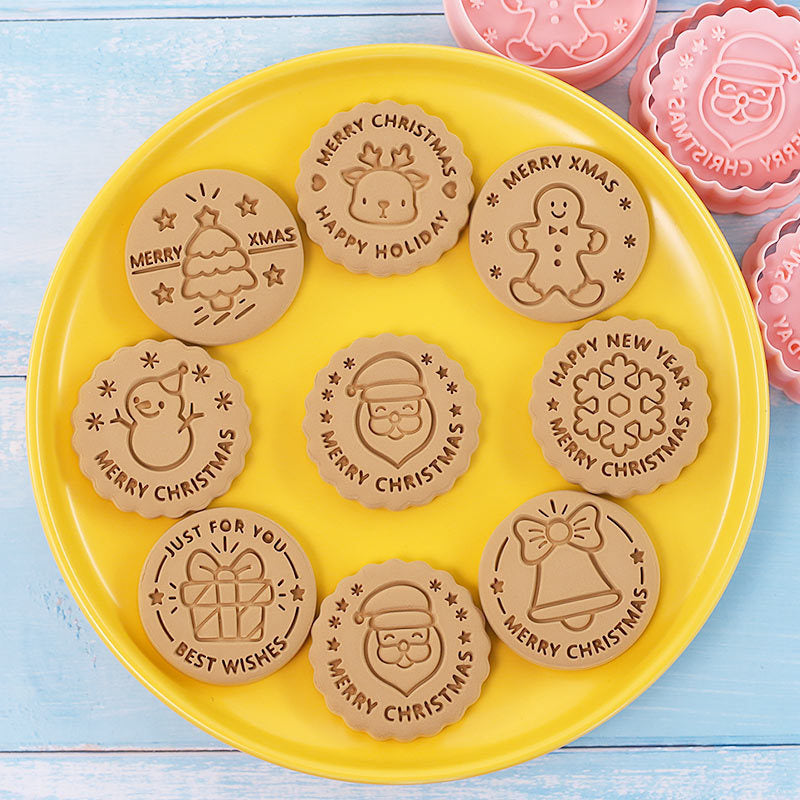 Set 8 Pcs Cookies Cutter Stamp Cetakan Kue Kering Press Tema Natal Christmas