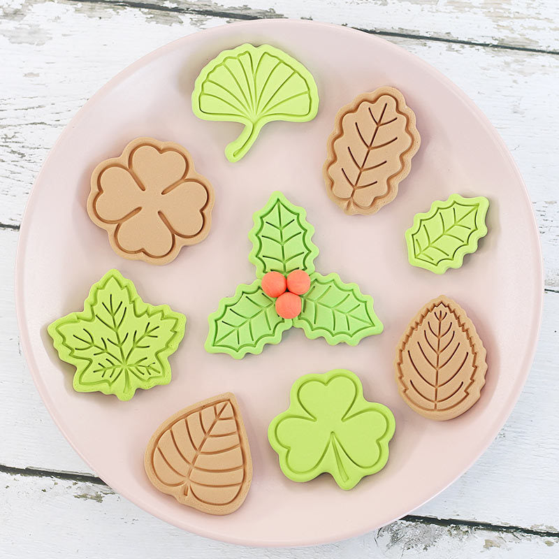 Set 8 Pcs Cookies Cutter Stamp Cetakan Kue Kering Press Tema Daun Pohon Plant Leaf