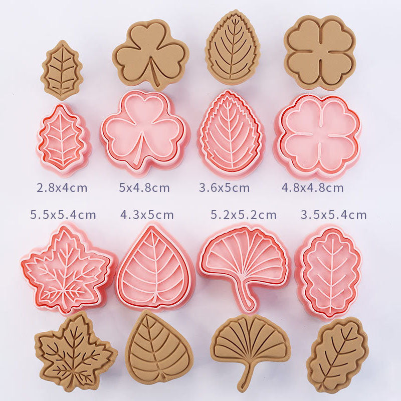 Set 8 Pcs Cookies Cutter Stamp Cetakan Kue Kering Press Tema Daun Pohon Plant Leaf