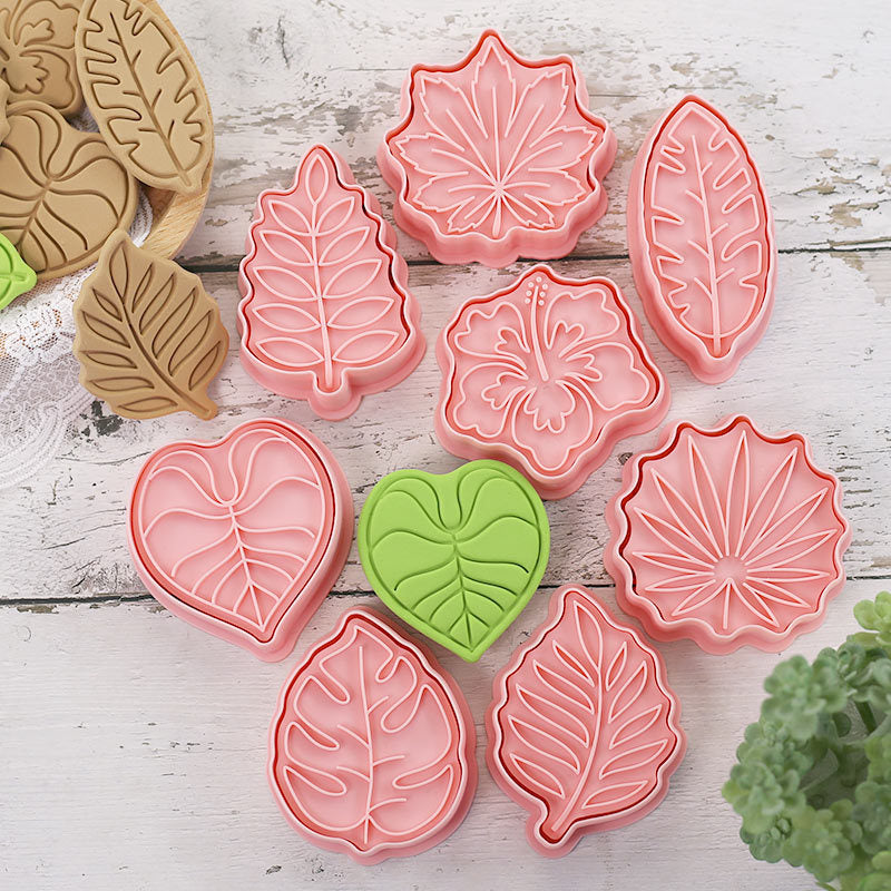 Set 8 Pcs Cookies Cutter Stamp Cetakan Kue Kering Press Tema Daun Pohon Plant Leaf