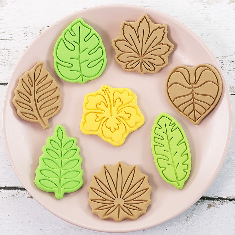 Set 8 Pcs Cookies Cutter Stamp Cetakan Kue Kering Press Tema Daun Pohon Plant Leaf