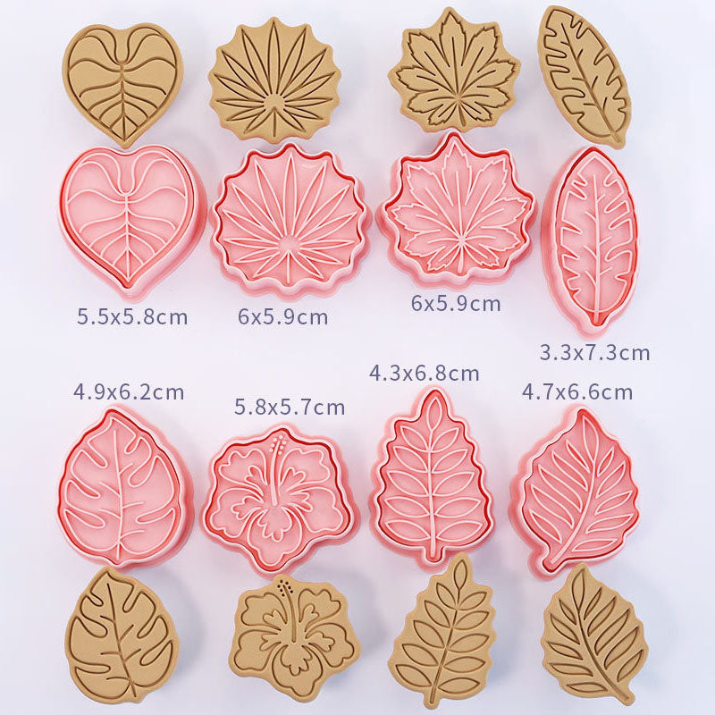 Set 8 Pcs Cookies Cutter Stamp Cetakan Kue Kering Press Tema Daun Pohon Plant Leaf