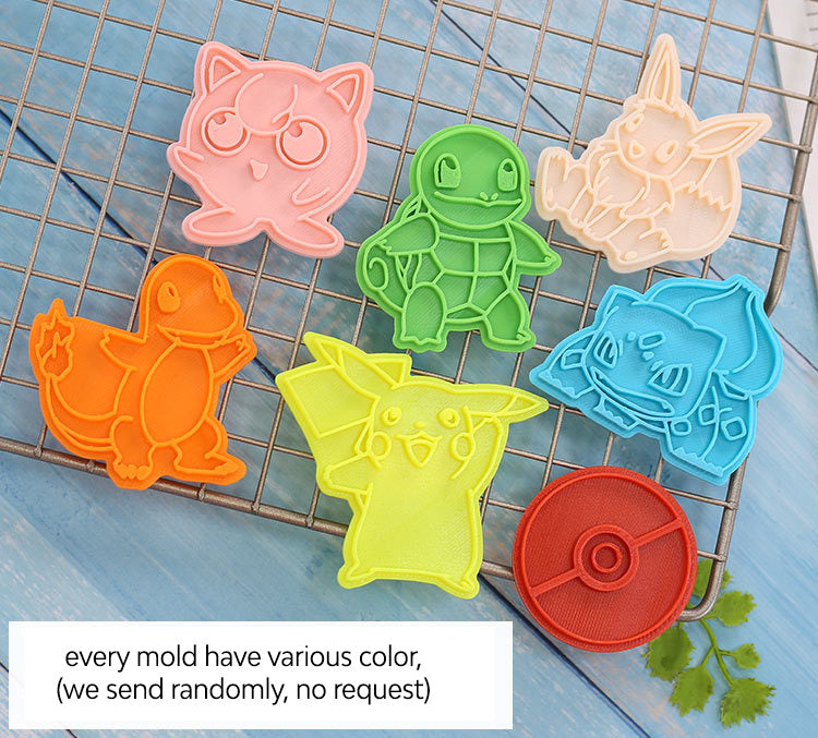 Set 8 Pcs Cookies Cutter Stamp Cetakan Kue Kering Press Karakter Pokemon