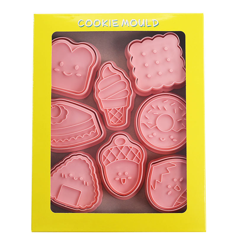 Set 8 Pcs Cookies Cutter Stamp Cetakan Kue Kering Press Tema Dessert Snack