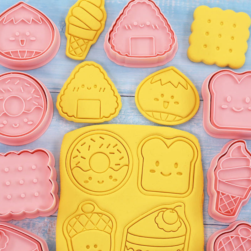 Set 8 Pcs Cookies Cutter Stamp Cetakan Kue Kering Press Tema Dessert Snack