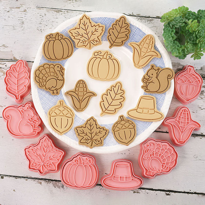 Set 8 Pcs Cookies Cutter Stamp Cetakan Kue Kering Press Tema Thanksgiving