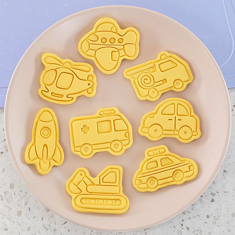 Set 8 Pcs Cookies Cutter Stamp Cetakan Kue Kering Press Tema Transportation