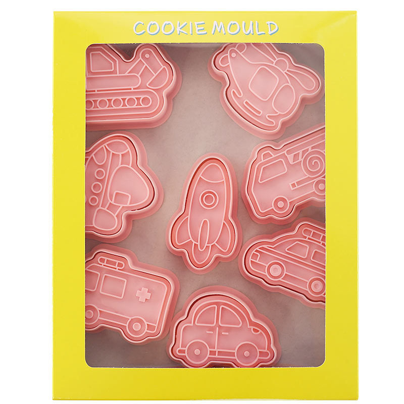 Set 8 Pcs Cookies Cutter Stamp Cetakan Kue Kering Press Tema Transportation