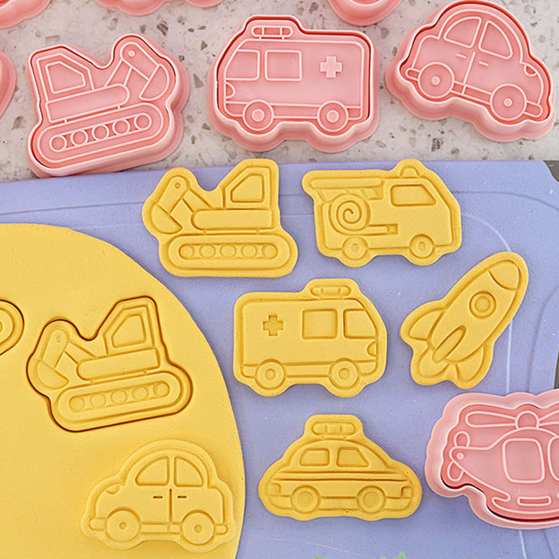 Set 8 Pcs Cookies Cutter Stamp Cetakan Kue Kering Press Tema Transportation