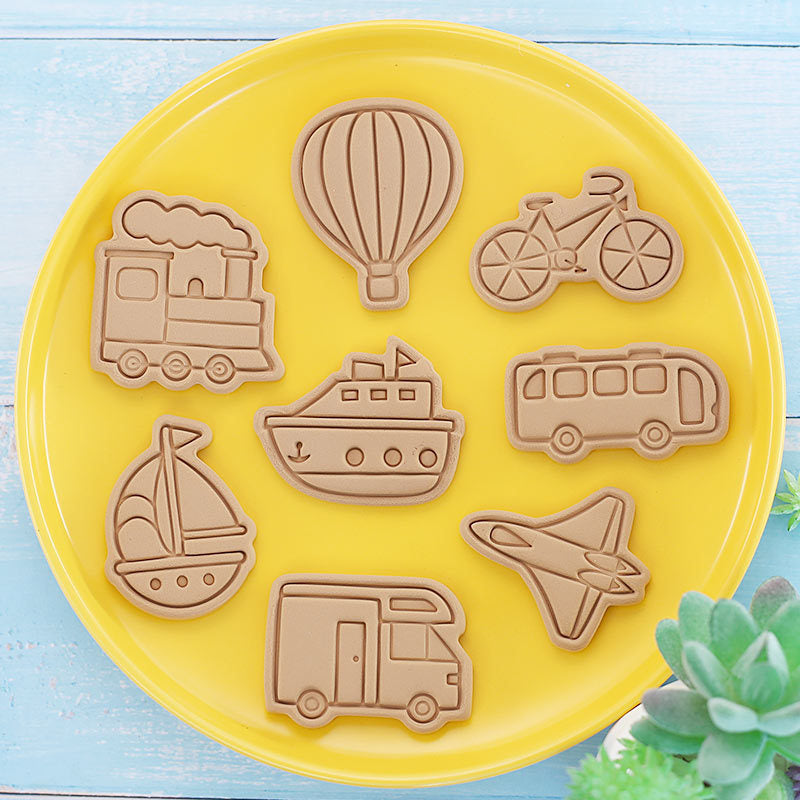 Set 8 Pcs Cookies Cutter Stamp Cetakan Kue Kering Press Tema Transportation